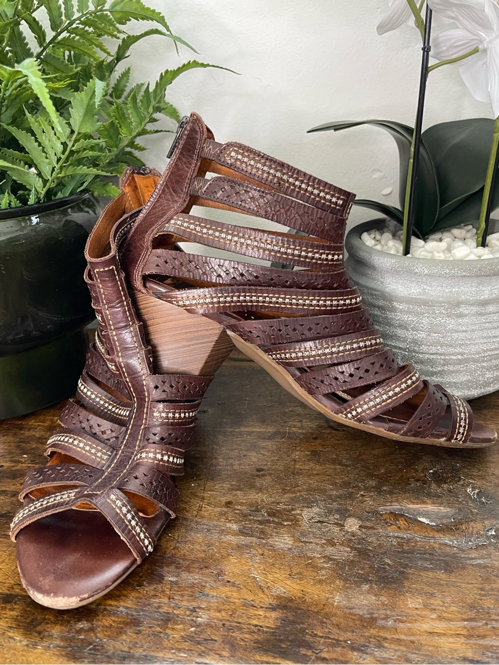 PIKOLINOS Dark Brown Gladiator Strappy Cutout heeled Sandals